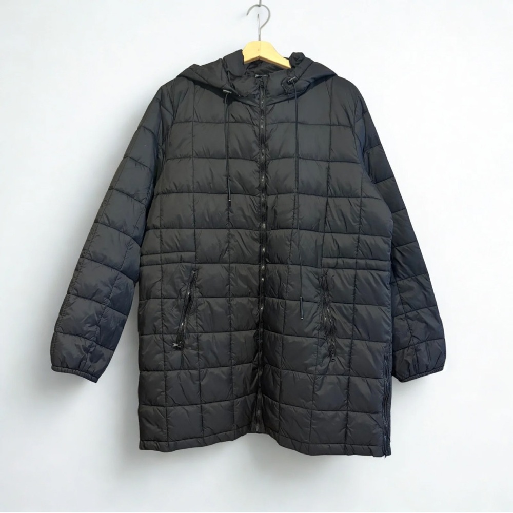 🏴 Zara Black Quilted Winter Coat Detachable Hood